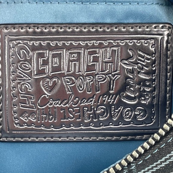 Coach Poppy Tartan Plaid Graffiti Blue Silver Shoulder Bag Wristlet - Picture 8 of 16